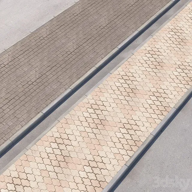 2 sidewalk options with road set_12 3D Model