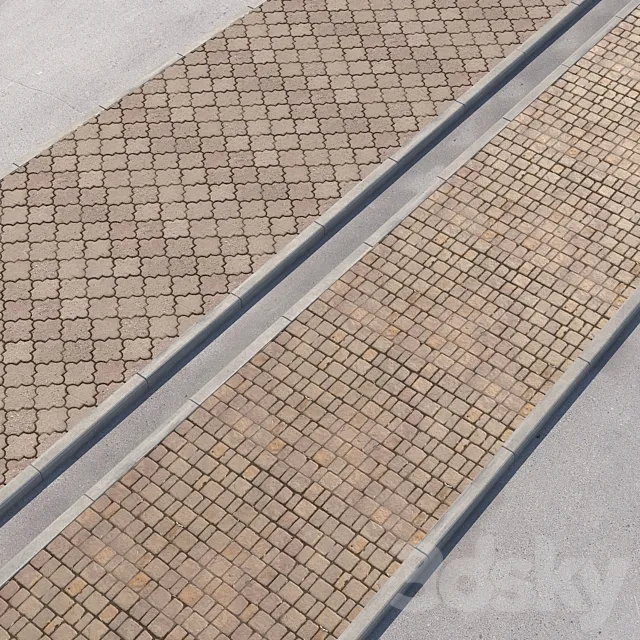 2 sidewalk options with road set_13 3DModel