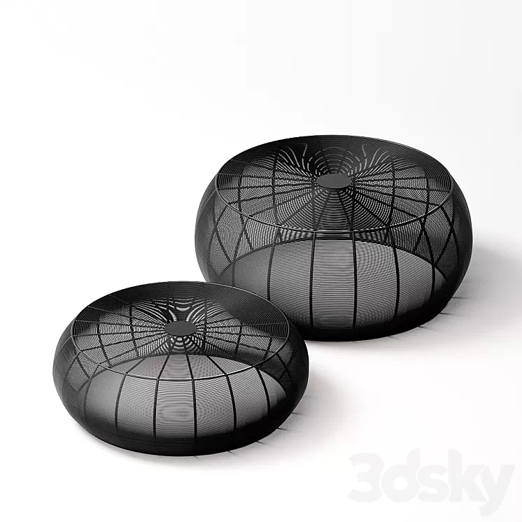 2 tables of round wicker steel La Redoute Bangor 3D Model