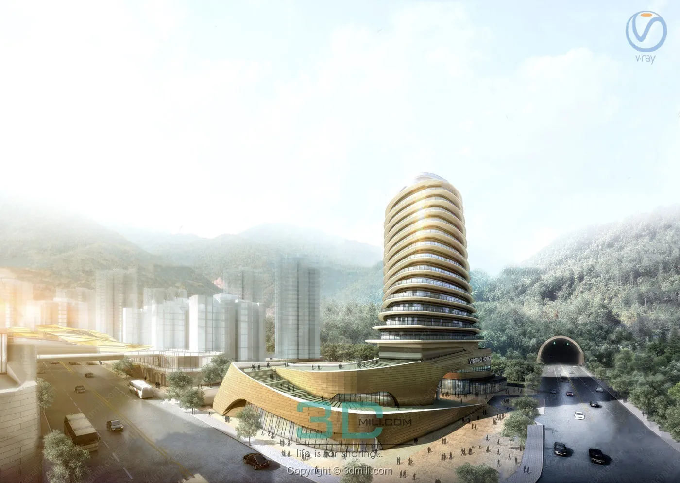 20.Modern high-end office building exterior 3d model - 11053