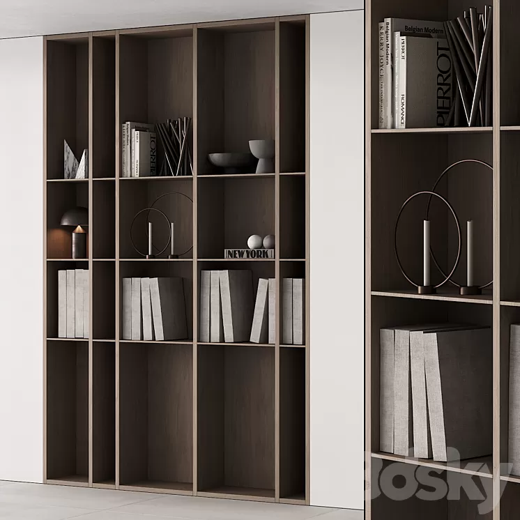 202 bookcase and rack 05 wooden with decor 01 3D Model Free