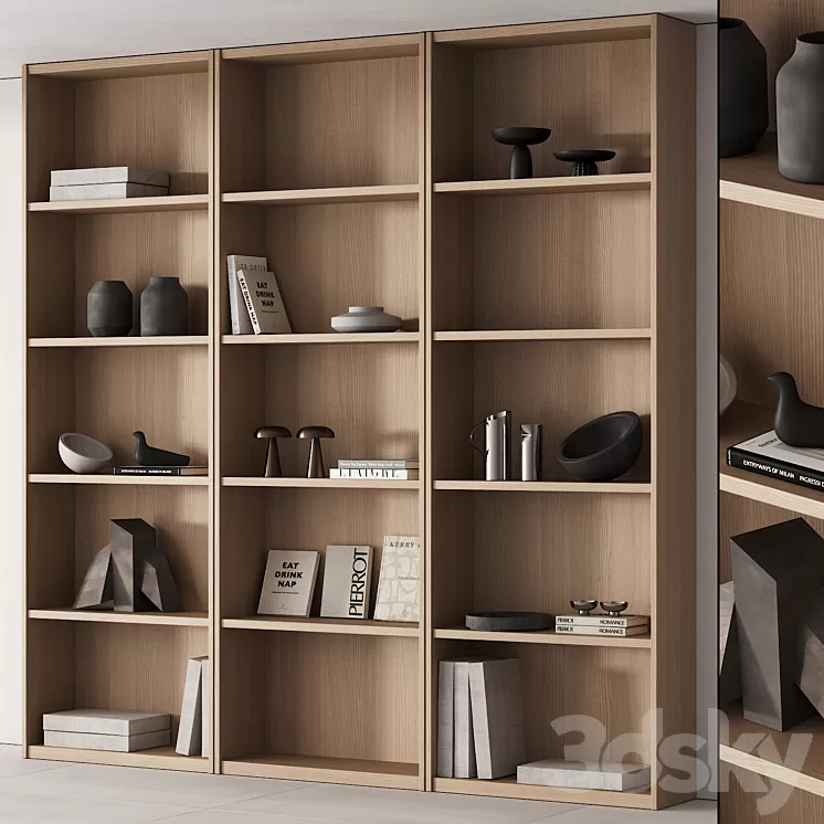 203 bookcase and rack 06 minimal wood with decor 01 3D Model