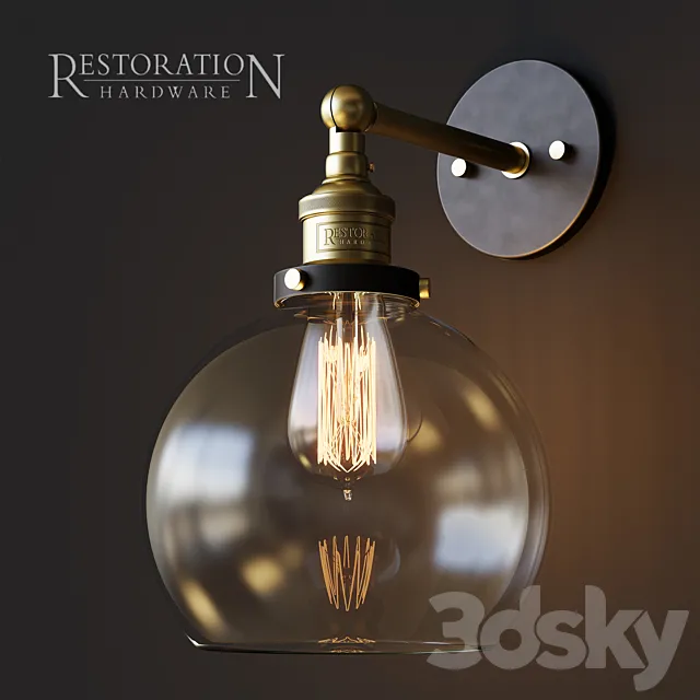 20th C. Factory filament clear glass cafe sconce 3D Model