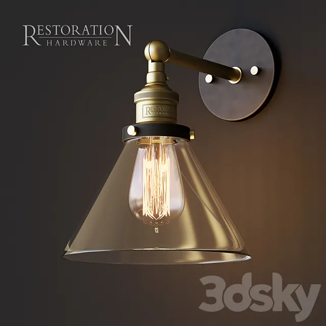 20th C. Factory filament clear glass funnel sconce 3D Model