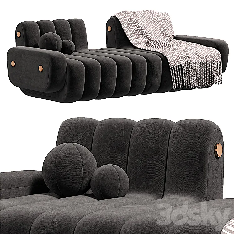 21st Century Dakota Sofa Armrest Aged Brushed Brass Nobuck 3D Model Free