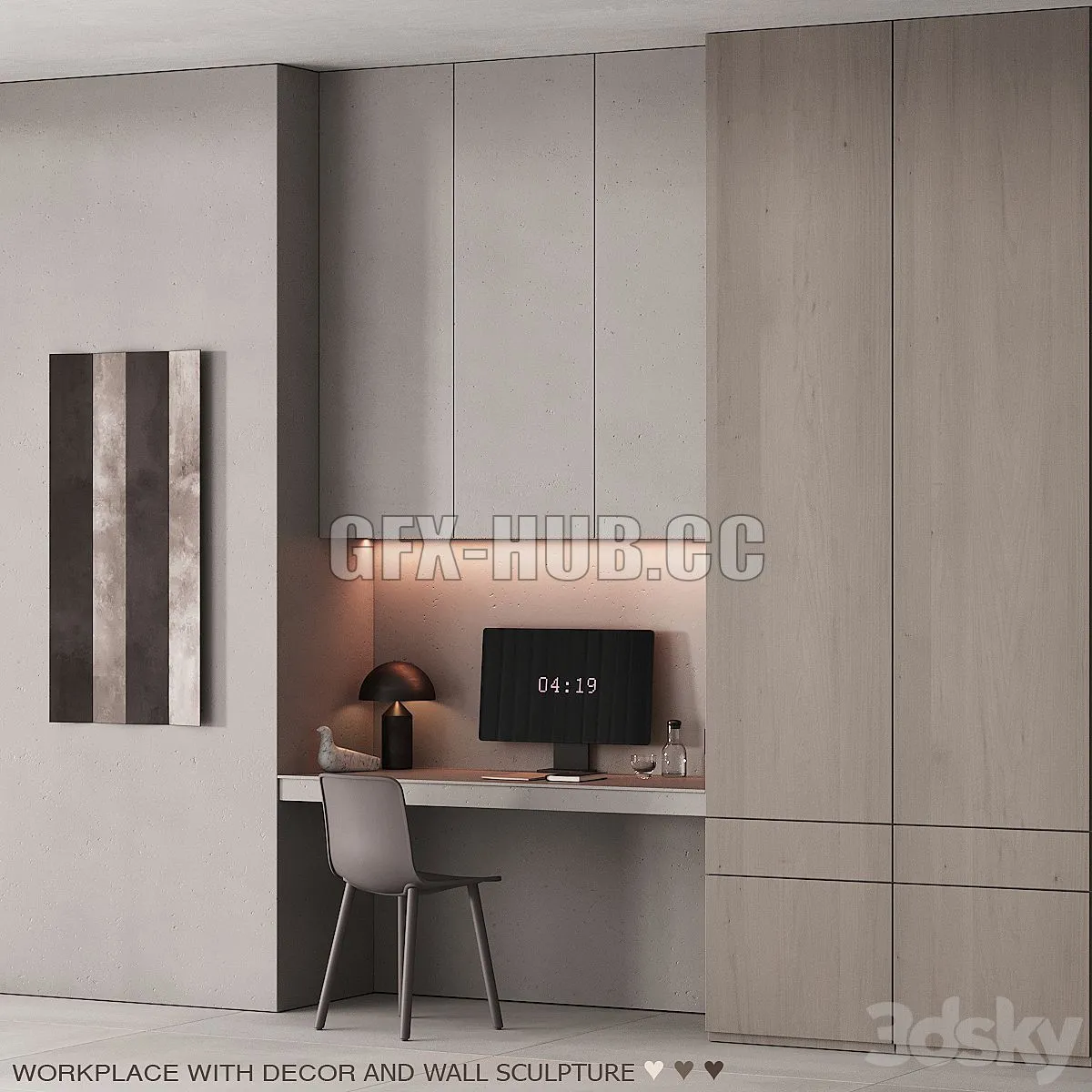 220 office furniture 06 workplace 02 minimal gray stucco 3D Model