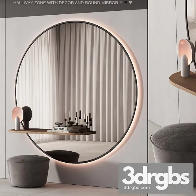 229 Hallway Zone 06 Large Round Minimal Round Mirror 01 3D Model Free