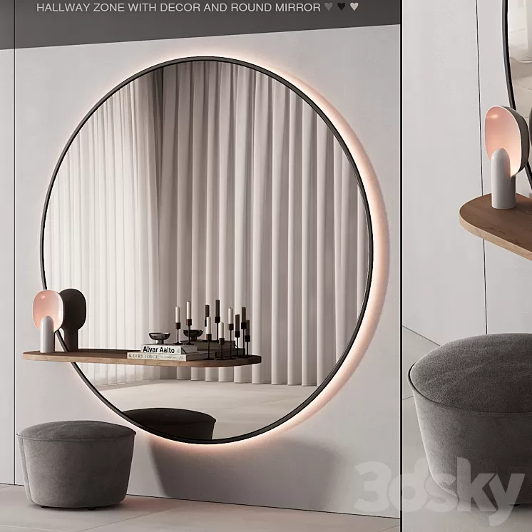 229 hallway zone 06 large round minimal round mirror 01 3D Model Free Download
