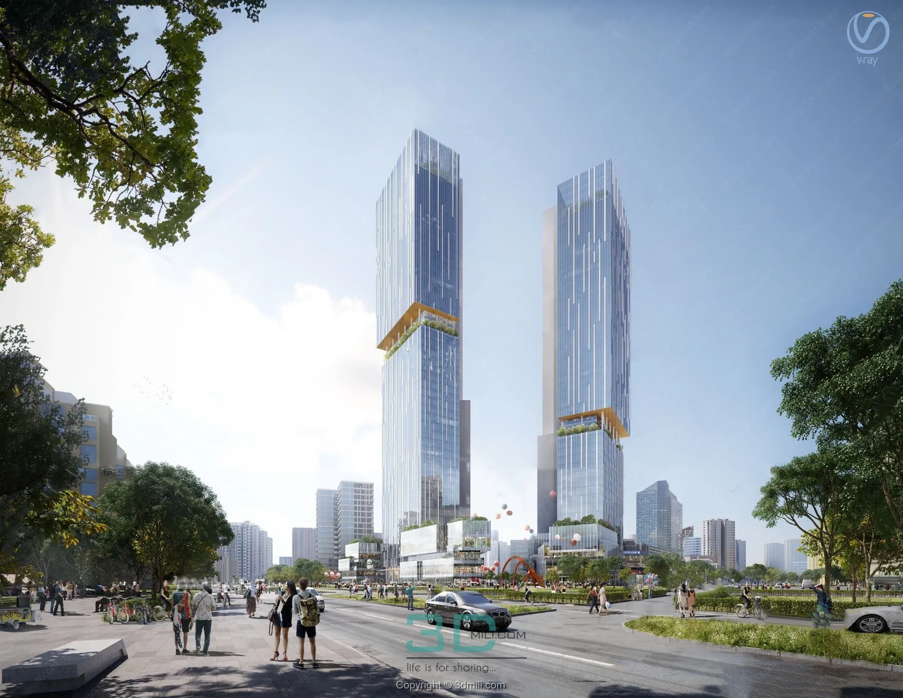 23.Modern high-rise office building exterior 3d model - 11056