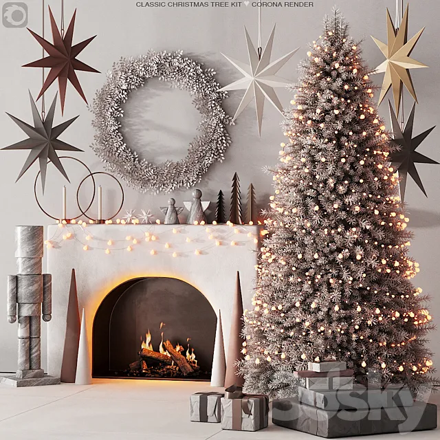 240 happy new year 04 christmas tree mono 01 light CORONA 3D Model