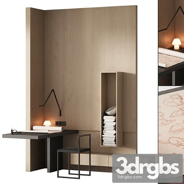 243 Office Furniture 08 Workplace 04 Minimal Angle Zone With Cat Drawing 01 3D Model Download