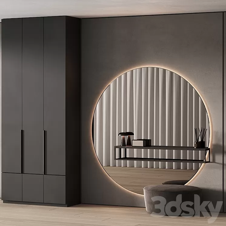 247 hallway zone 09 minimal hall with big round mirror 01 3D Model Free