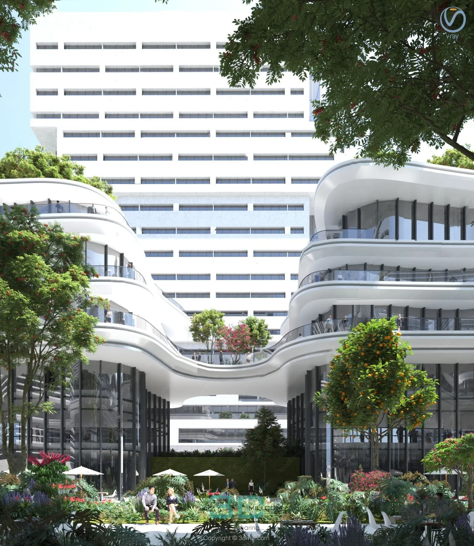 27.3d model of modern office building exterior - 11060