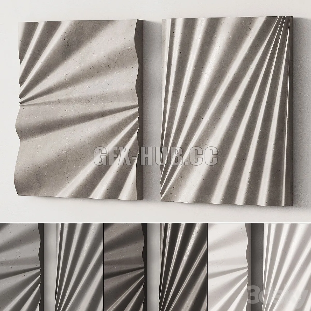 282 decorative wall art 14 waves gypsum wall sculpture 01 3D Model