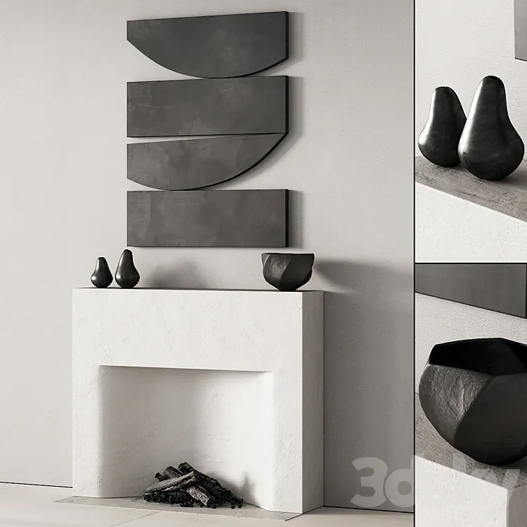 290 fireplace area decorative wall 08 chimney with artwork 3D Model Free