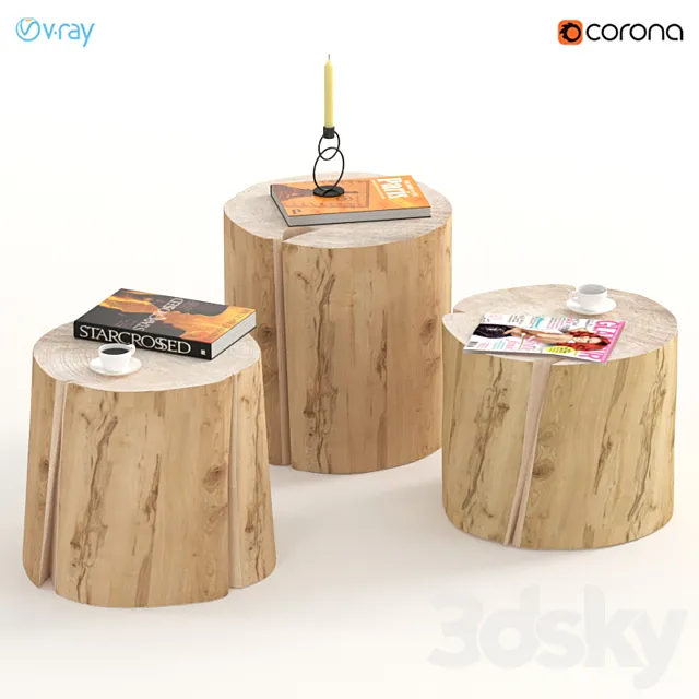 3 coffee tables of stumps with decor. Free Download