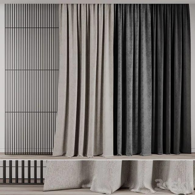 3 curtains with a slatted partition instead of tulle 3D Model