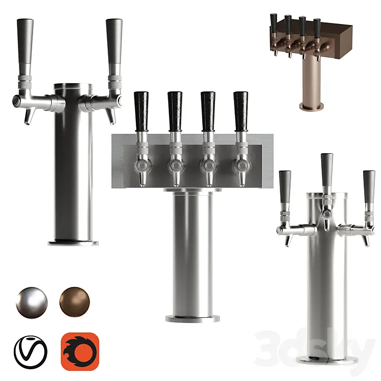 3 Faucet Draft Beer Set 3D Model Free