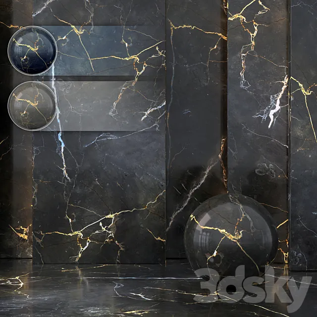 3 Imperial Gold Black Marble (Seamless - Tileable) 3D Model