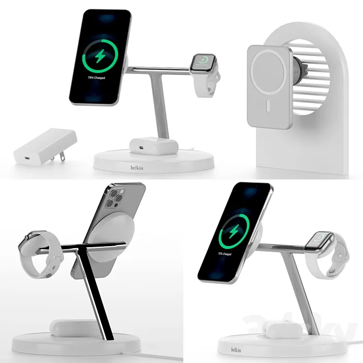 3-in-1 Wireless Charger with MagSafe for iPhone 12 Pro Apple Watch and AirPods PRO Car Air Vent Mount with MagSafe
