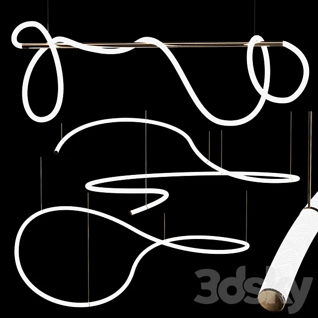 3 LED pendant lamps (OPAL SHAPE_SQUIGGLE H4_SQUIGGLE H5)| 3lights | 3D Model