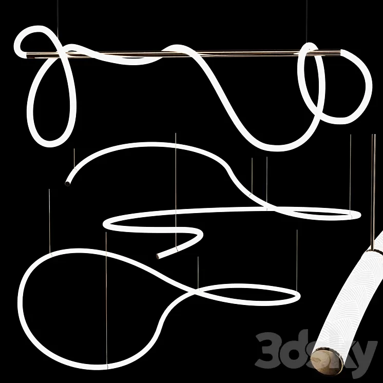 3 LED pendant lamps (OPAL SHAPE_SQUIGGLE H4_SQUIGGLE H5)| 3lights | 3D Model Free
