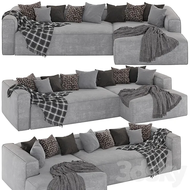 3-seater Blok sofa with right chaise longue 3D Model