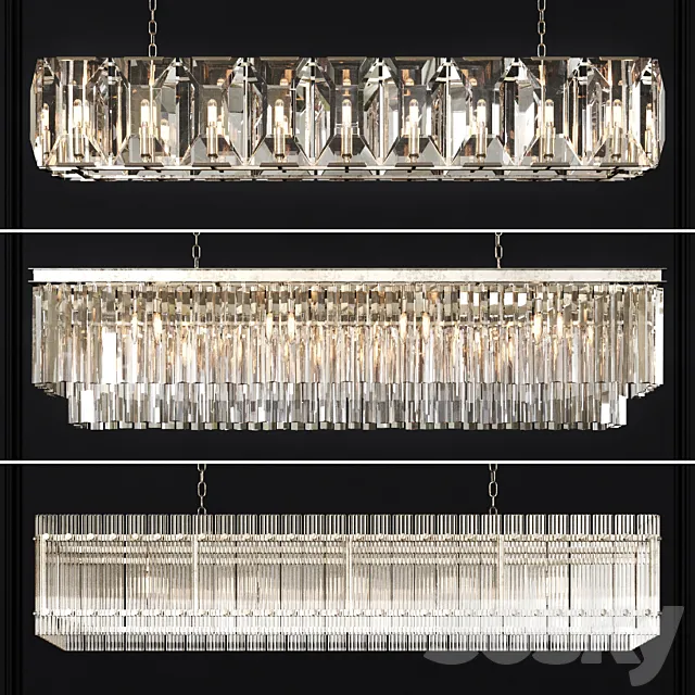 3 type Restoration Hardware Rectangular Chandelier Set 001 3DModel