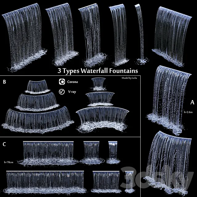 3 types of waterfall Fountains cascade in different sizes Free Download