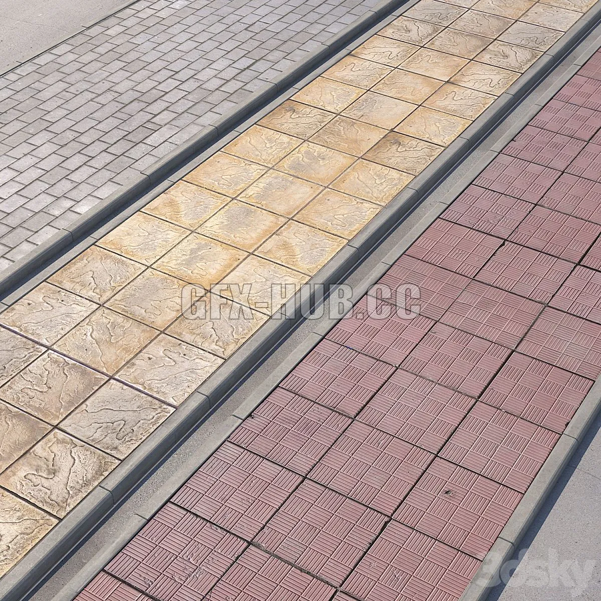 3 variants of pavement with road set_2 3D Model