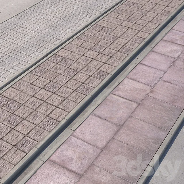 3 variants of pavement with road set_3 3D Model