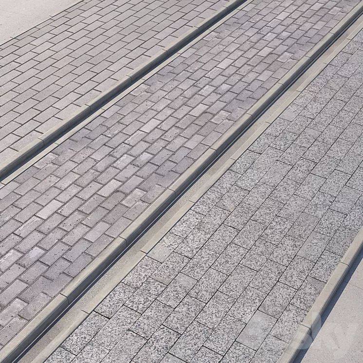 3 variants of pavement with road set_4 3D Model