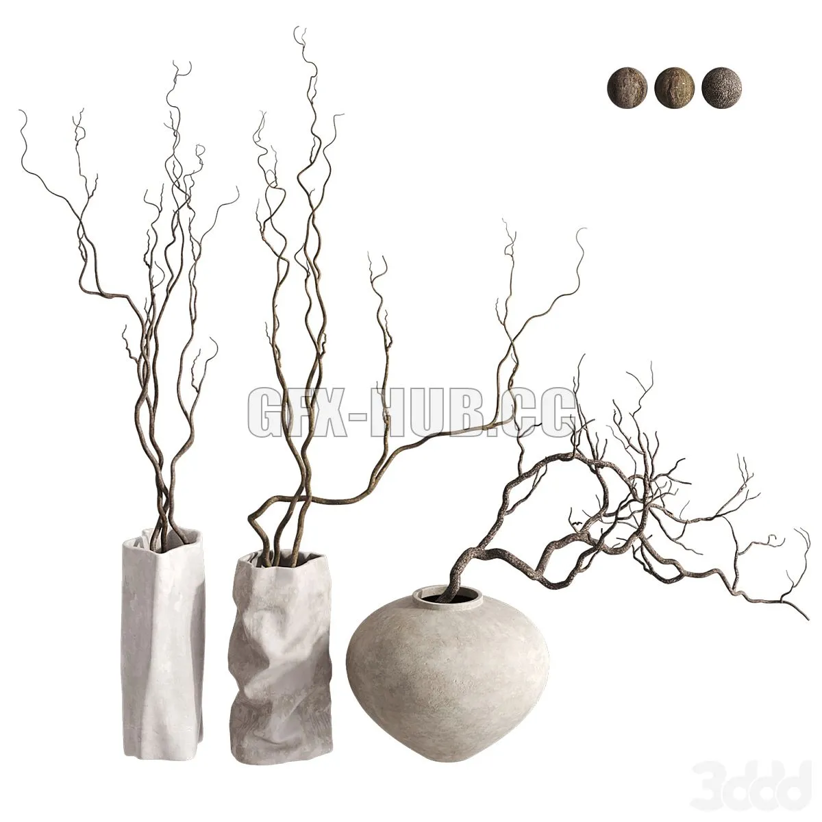 3 Vases with Branches Set 3D Model