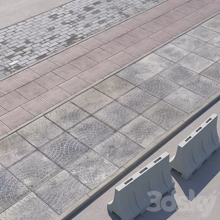 3 versions of the sidewalk with the road. 3D Model