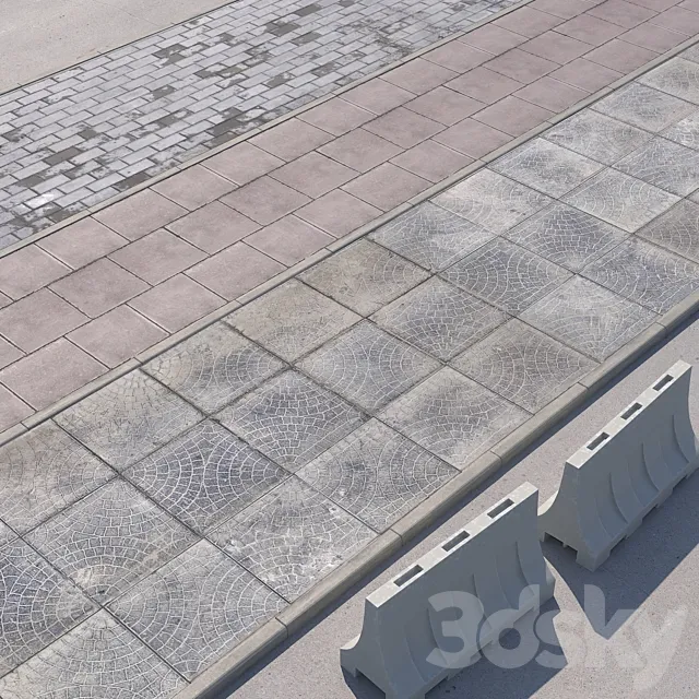 3 versions of the sidewalk with the road. 3DModel