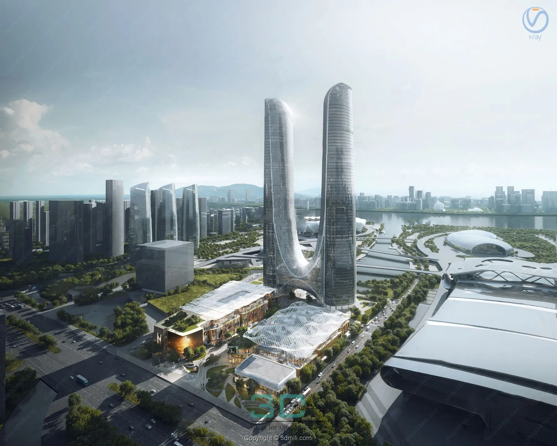 30.Modern high-rise office building exterior 3d model - 11063