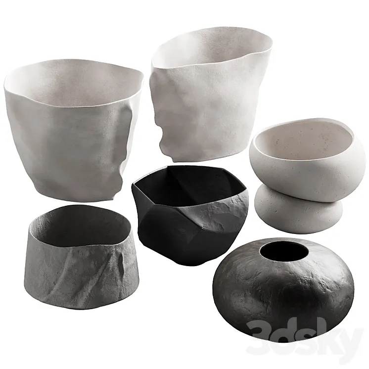 302 decorative vases and pots 02 deformed folded relief vase 3D Model Free Download