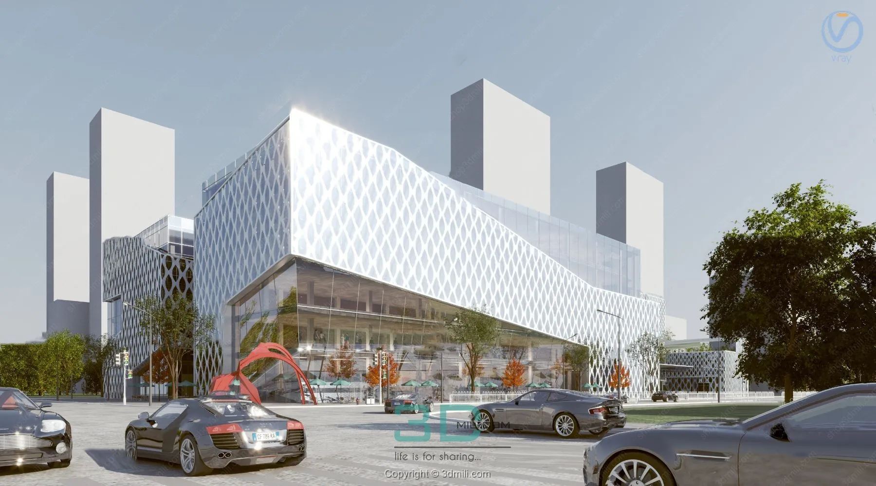 31.Modern shopping mall supermarket exterior 3d model - 11064