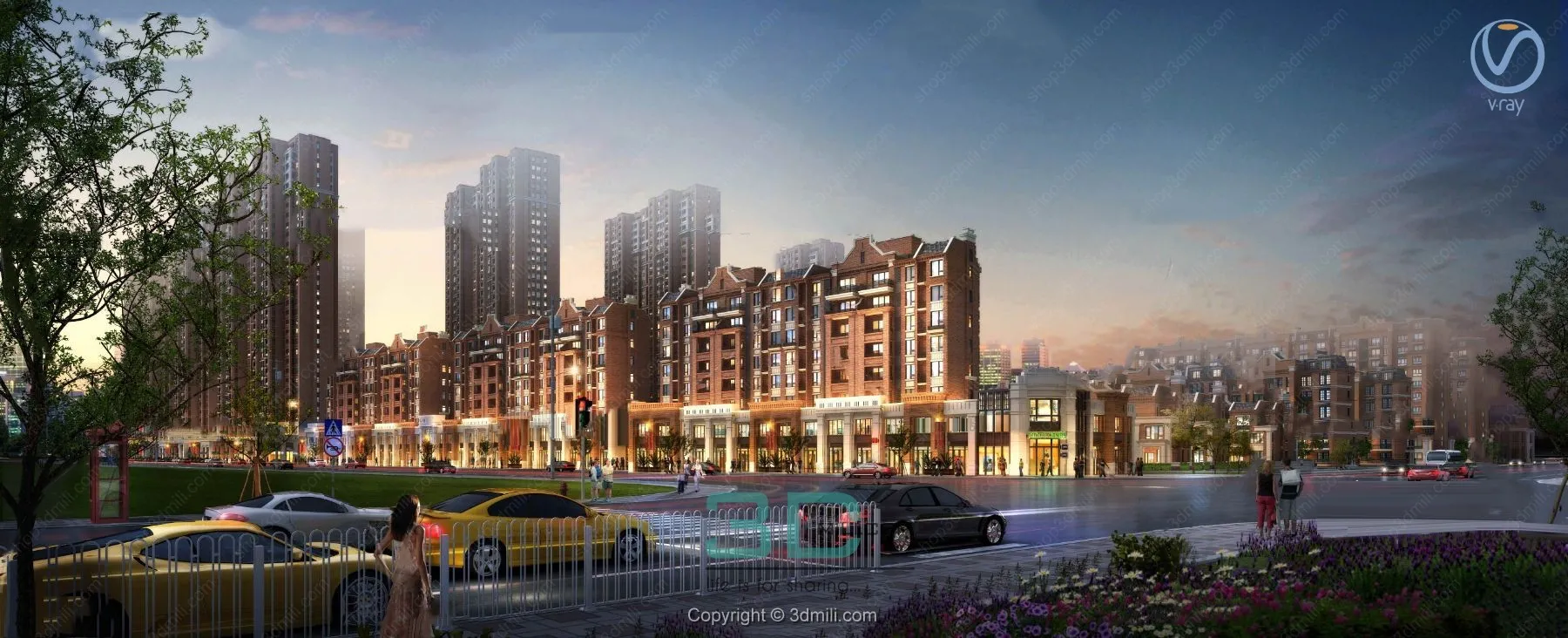 32.Modern residential complex building exterior 3d model - 11065