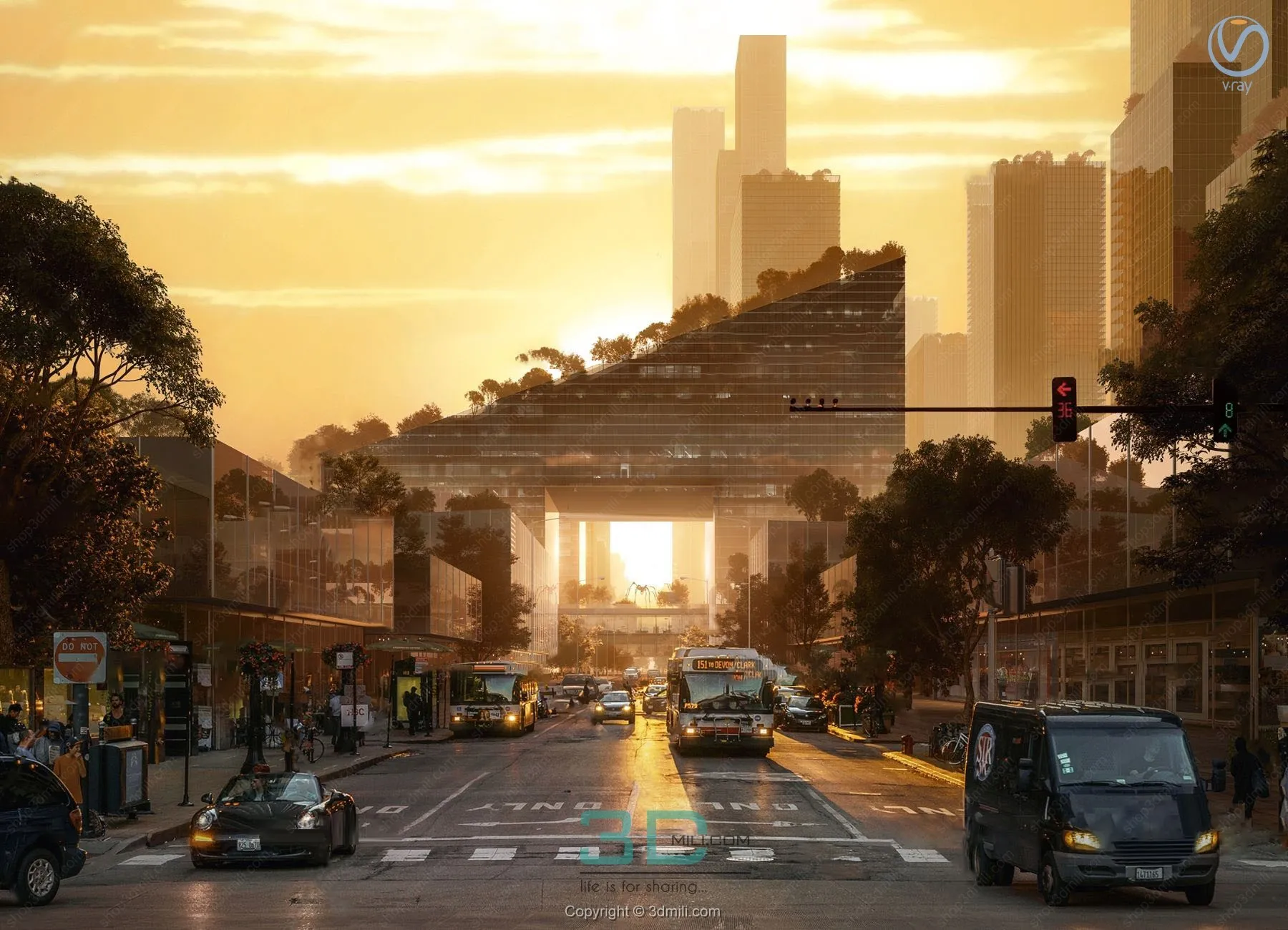 33.Modern ecological office building exterior 3d model - 11066