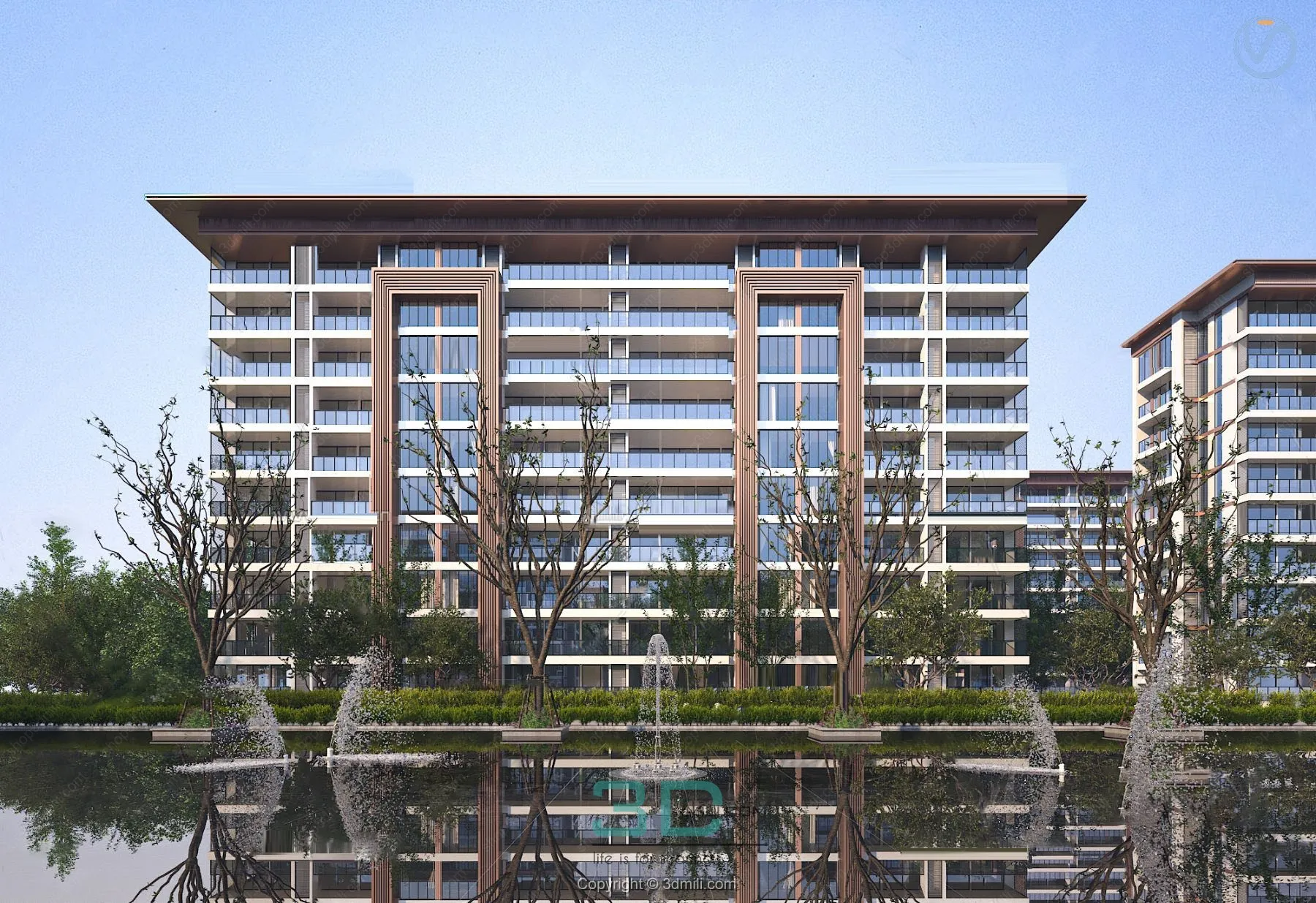 34.3d model of modern residential building exterior - 11067