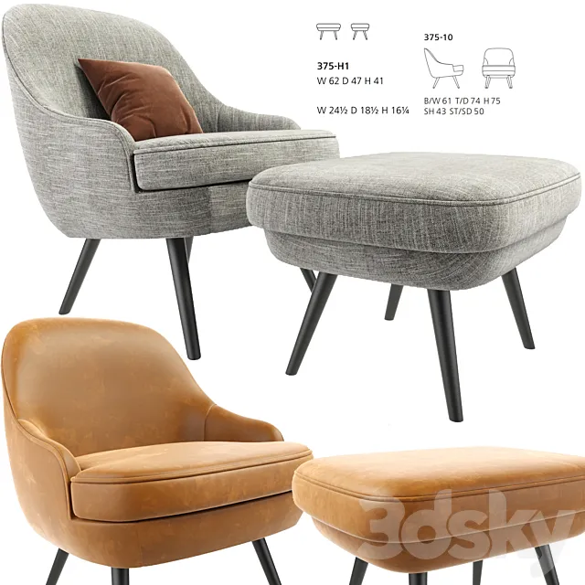 375 walter knoll Armchair With Ottoman 3D Model