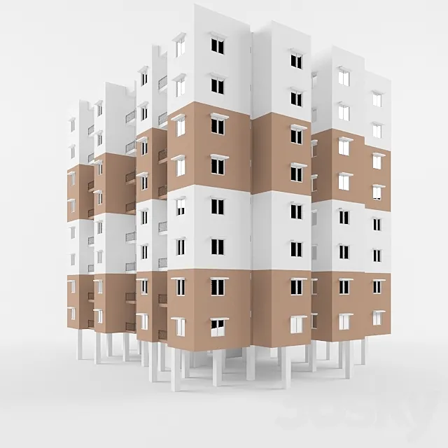 3BHK Multi-storey residential Apartment 3DModel