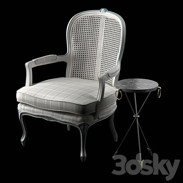 3D Antique French Cane Back Bergeres and andre arbus table model 3D Model