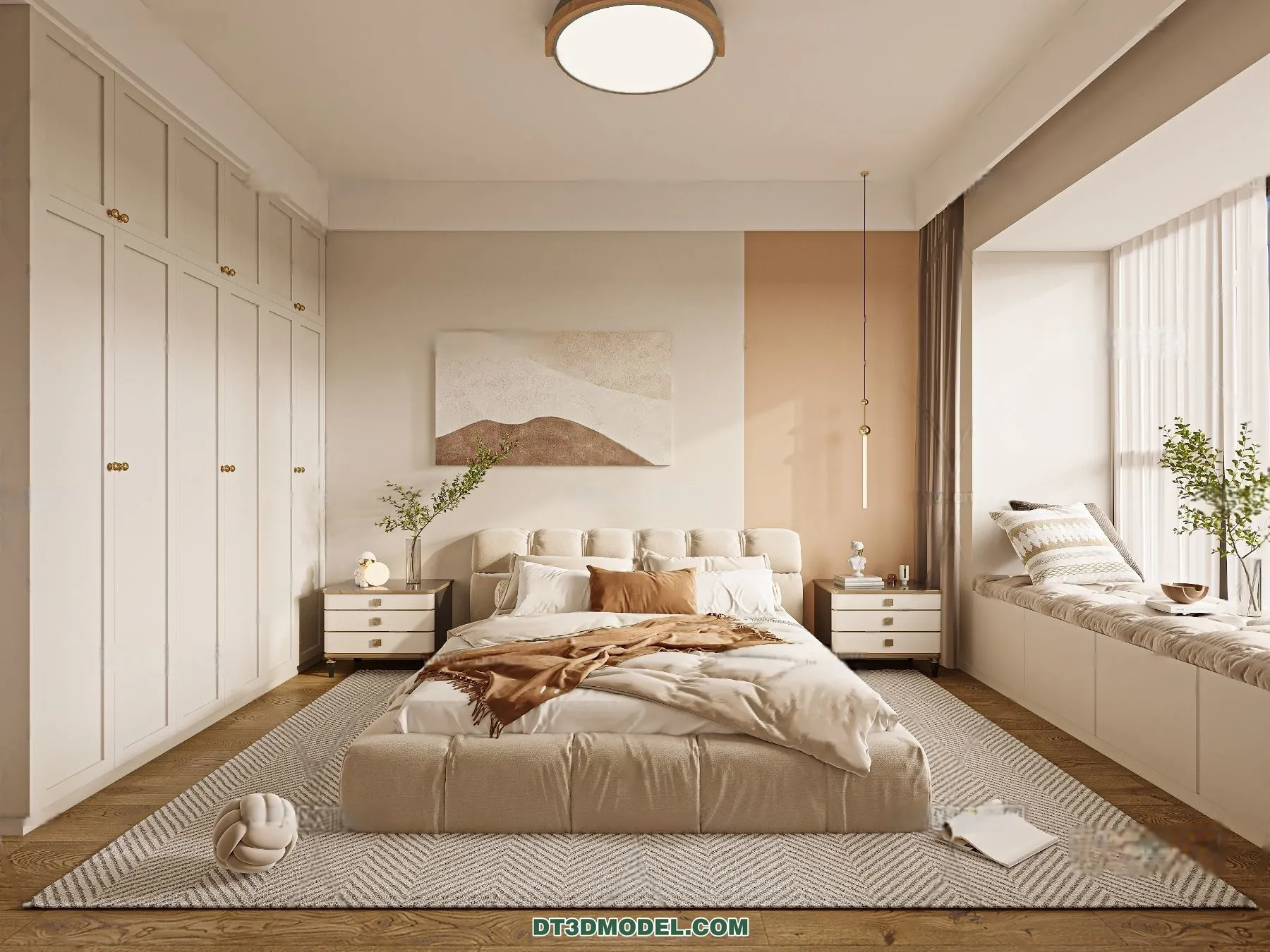 3D Scene of Cream Style Bedroom - 3D Model - 001