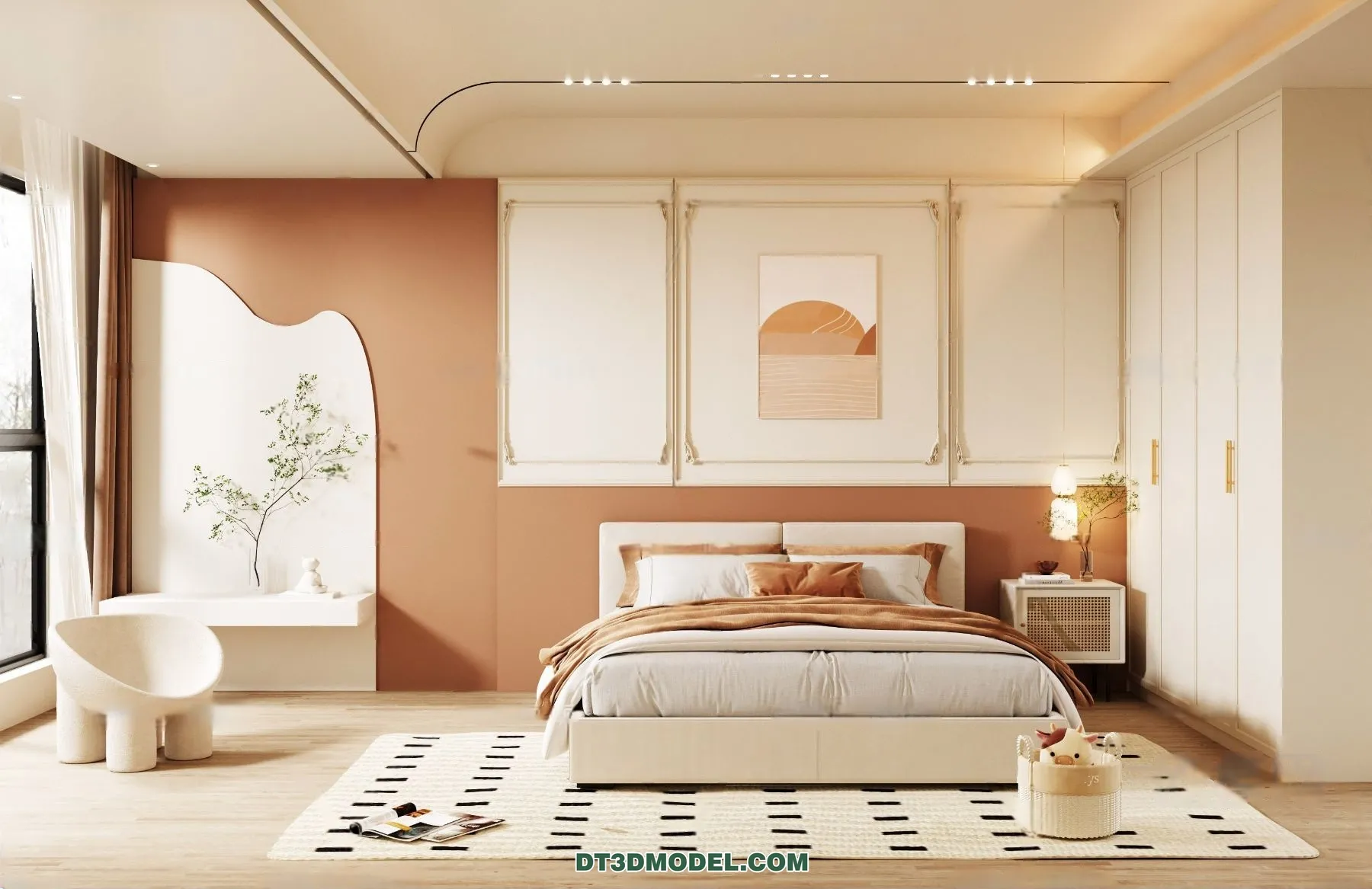 3D Scene of Cream Style Bedroom - 3D Model - 002