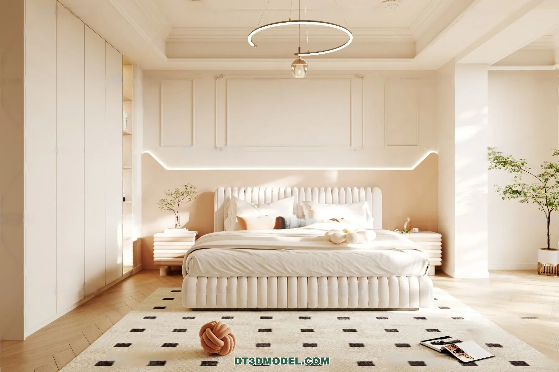 3D Scene of Cream Style Bedroom - 3D Model - 003