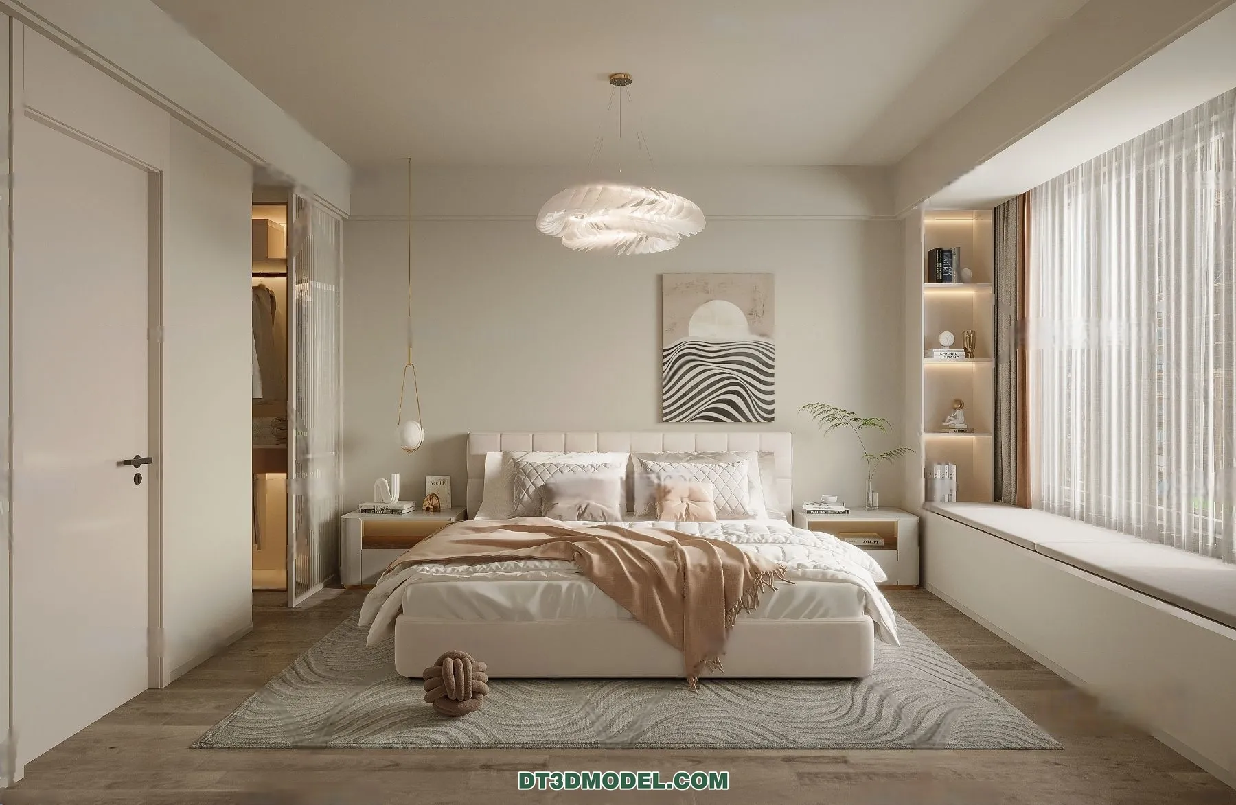 3D Scene of Cream Style Bedroom - 3D Model - 004