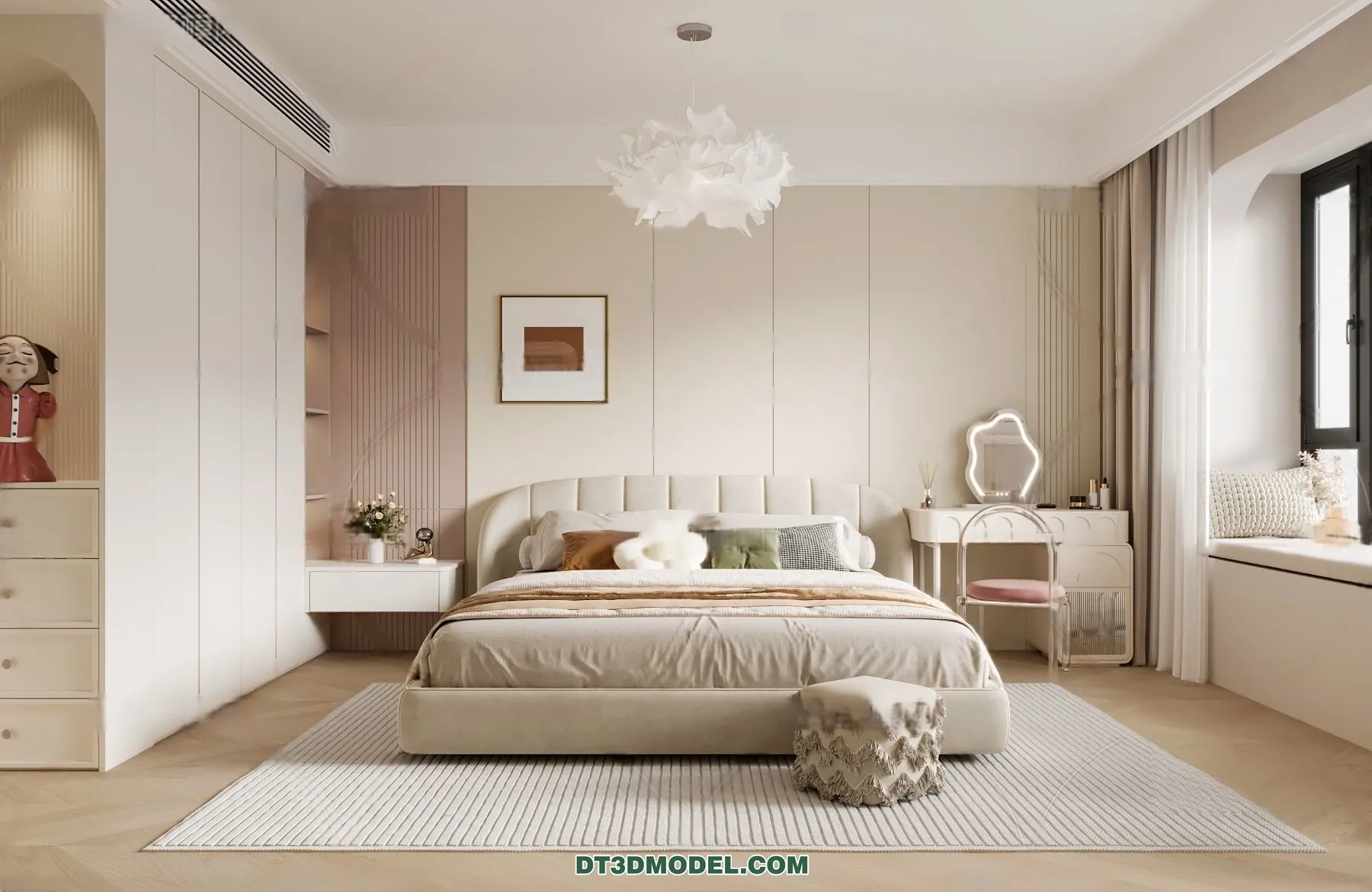 3D Scene of Cream Style Bedroom - 3D Model - 005