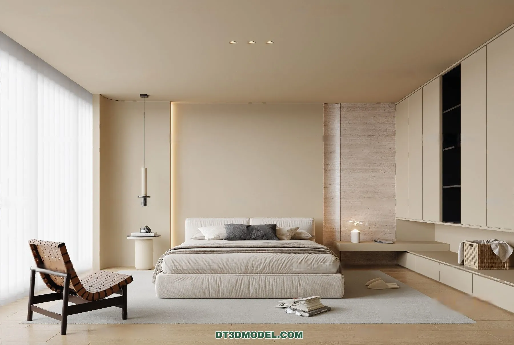 3D Scene of Cream Style Bedroom - 3D Model - 006